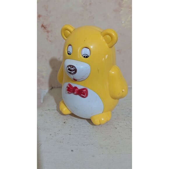 Vintage Yellow Bear Roly-Poly Musical Toy With Red Bow Tie retro - Picture 5 of 8